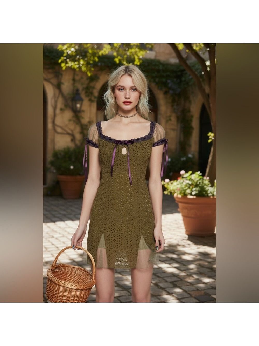 NWT Dolls Kill dELiA*s Summer Dreams Mini Dress in Olive & Purple
